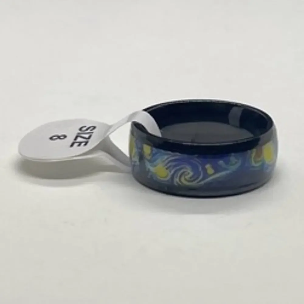 Unisex Starry Night Stainless Steel Band Ring Size 8